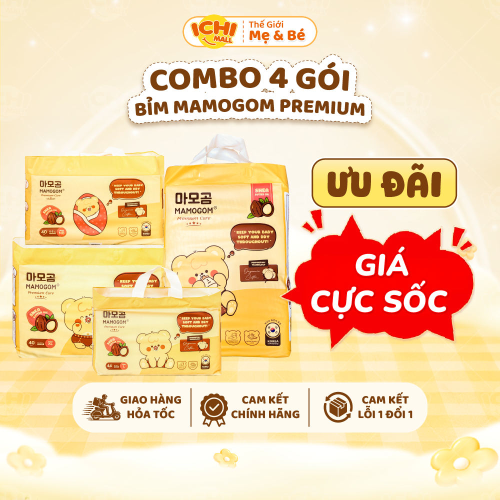 Combo 4 Gói Tã/Bỉm Mamogom Premium dán/quần hữu cơ cao cấp công nghệ Hàn Quốc đủ size cho bé S/M/L/XL/XXL_Ichimall