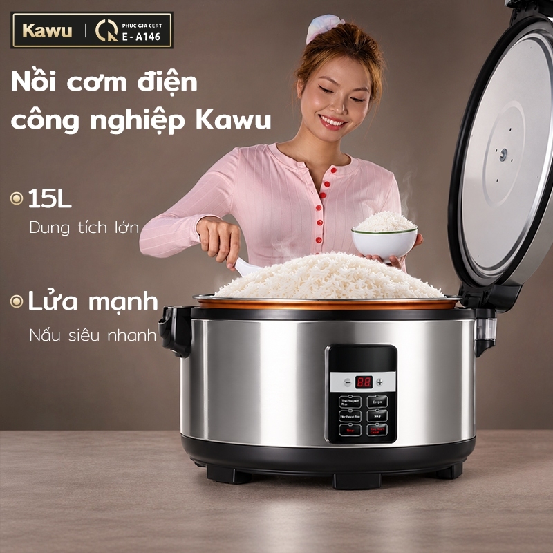 Nồi cơm điện công nghiệp Kawu 15L nấu cơm nhanh giữ ấm cả ngày tiết kiệm điện 24h hẹn giờ
