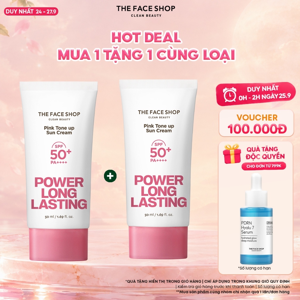 [FS]Combo Kem Chống Nắng Thefaceshop Power Long Pink Tone Up Spf50++
