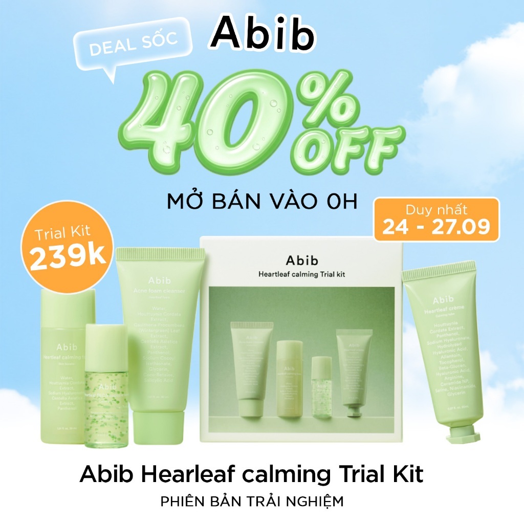 Bộ dưỡng da Abib diếp cá 4 món mini phiên bản trải nghiệm Heartleaf Calming Trial Kit