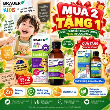 Siro Kẽm Cho Bé Brauer Baby & Kids Liquid Zinc 200ml, Bổ Sung Kẽm Hỗ Trợ Tăng Cường Đề Kháng Từ 1 Tuổi