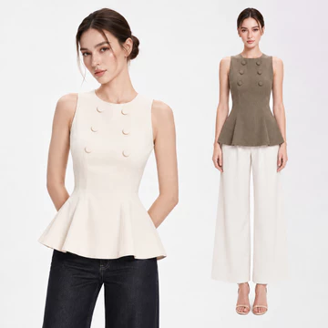 RECHIC Áo kiểu Cloudy chiết eo sát nách dáng peplum thanh lịch