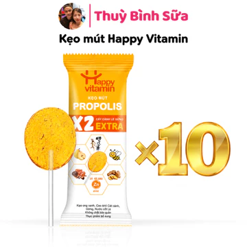 Kẹo mút Keo Ong Propolis Extra Happy Vitamin - Hương Vị Mật Ong Cam 10 que