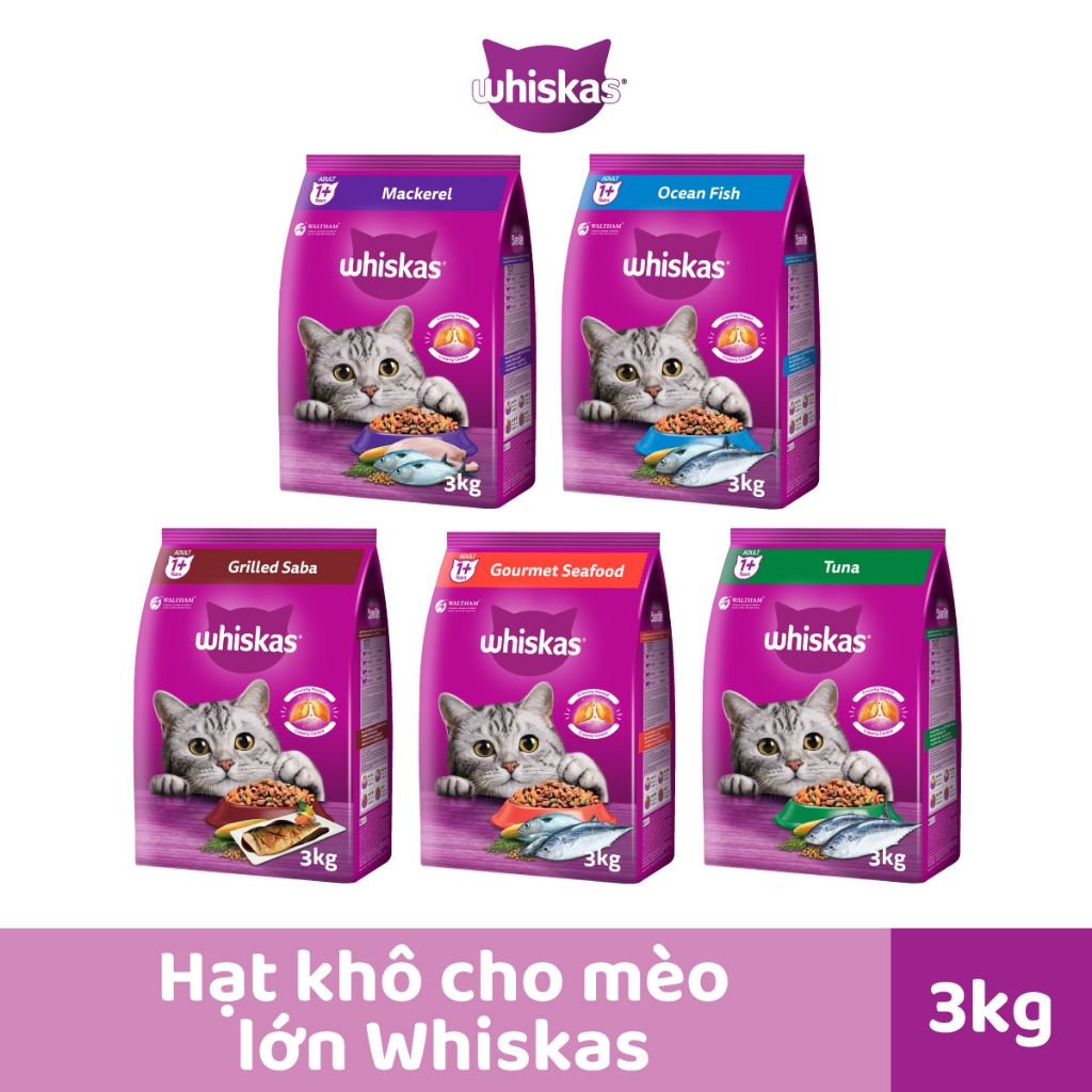 WHISKAS Thức Ăn Cho Mèo Trưởng Thành Dạng Hạt vị Cá Biển - 3kg