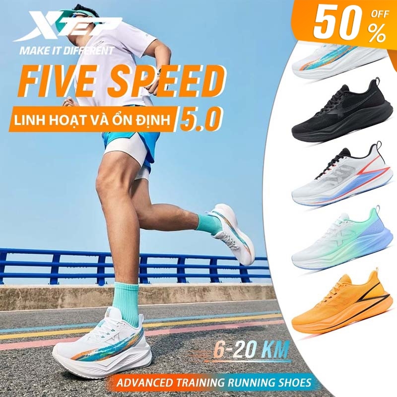 XTEP Five speed 5.0 Giày chạy bộ nam chuyên nghiệp giảm chấn đàn hồi, giày chạy chậm mùa hè nhẹ và thoải mái