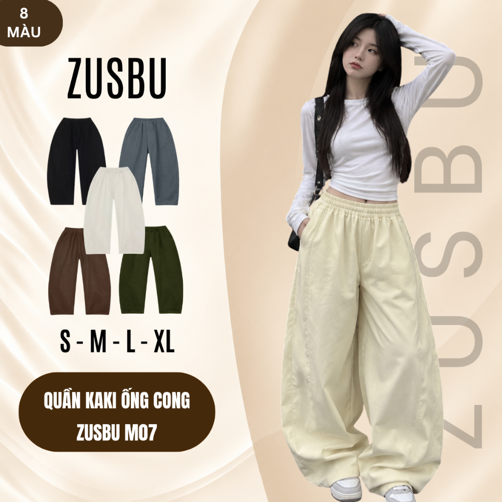 Quần Ống Cong ZUSBU Chất Vải Kaki 2 Da Nam Nữ Unisex Form Rộng Đi Học Đi Làm, Hàn Quốc Basic M07