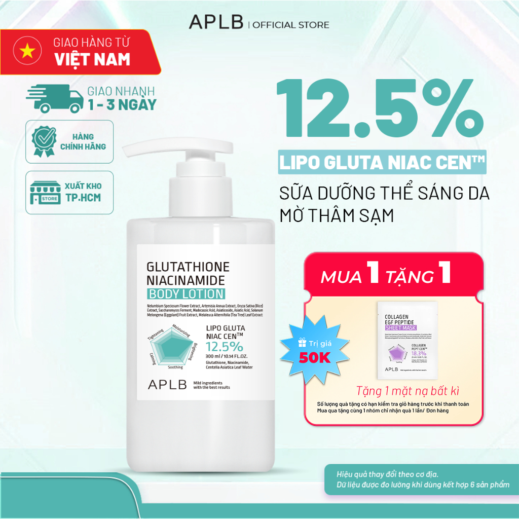 APLB Sữa Dưỡng Thể Trắng Da Cao Cấp APLB Glutathione Niacinamide Body Lotion 300ml Dưỡng Trắng Da Dưỡng Ẩm