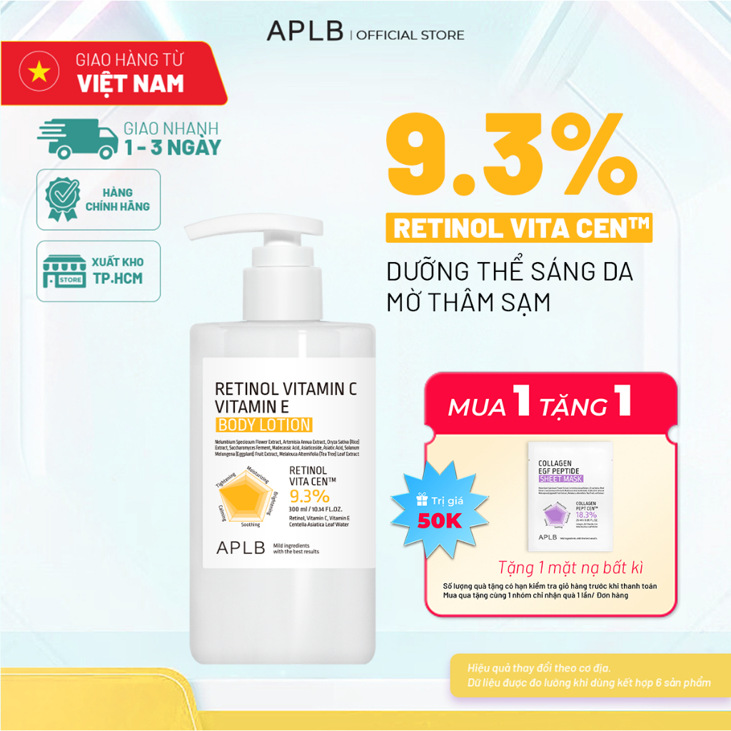 APLB Sữa Dưỡng Thể Vitamin C Dưỡng Sáng 300ml APLB Retinol Vitamin C Vitamin E Body Lotion, Retinol Body Lotion