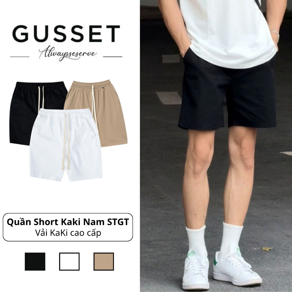 Quần Short Kaki Nam GUSSET STGT Trên Gối Cạp Chun Co Giãn Thoải Mái Form Suông Thoáng Mát Thời Trang Nam