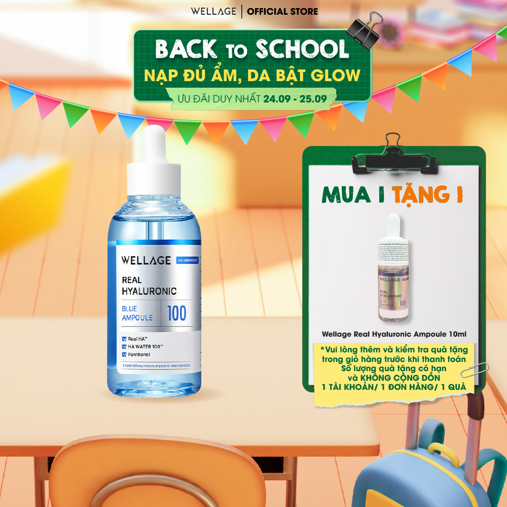 Tinh chất cấp ẩm sâu, phục hồi da, căng bóng mịn màng Wellage Real Hyaluronic Blue 100 Ampoule 60ml