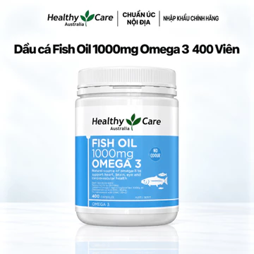 [2028 Nhập khẩu] Dầu cá Fish Oil 1000mg Omega 3 Healthy Care 400 Viên