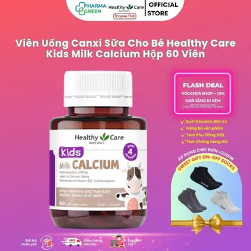 Viên uống Canxi Sữa cho bé Healthy Care Kids Milk Calcium hộp 60 viên cho bé trên 4 tháng