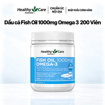 [200 VIÊN Nhập Khẩu] Viên uống Dầu cá tự nhiên Fish Oil Healthy Care Omega-3 1000mg 200 viên Úc