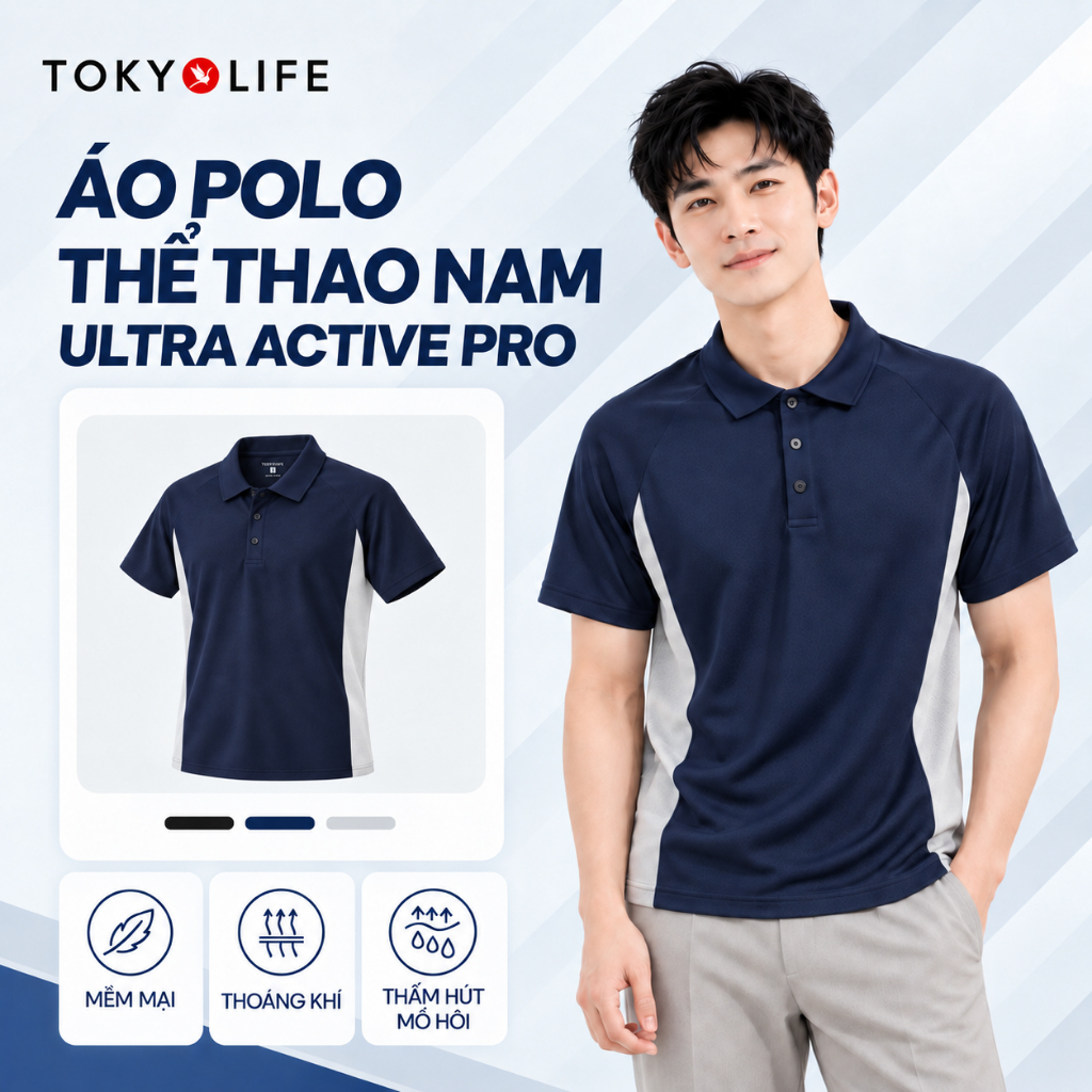[NEW] Áo Polo Nam Ultra Active Pro Thể Thao Cổ bẻ Regular Fit Thấm Hút Thoáng Mát TOKYOLIFE - 40006045