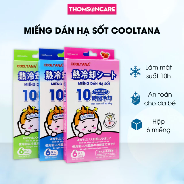 Miếng dán hạ sốt Cooltana cho bé - làm mát suốt 10 tiếng, giúp hạ nhiệt nhanh, giảm sốt - Thomsoncare