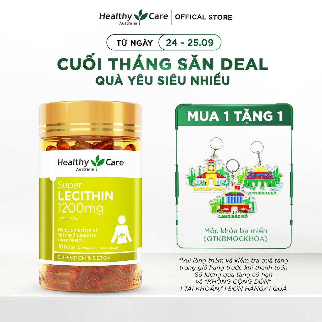 Mầm đậu nành Healthy Care Super Lecithin 1200mg của Úc 100 viên