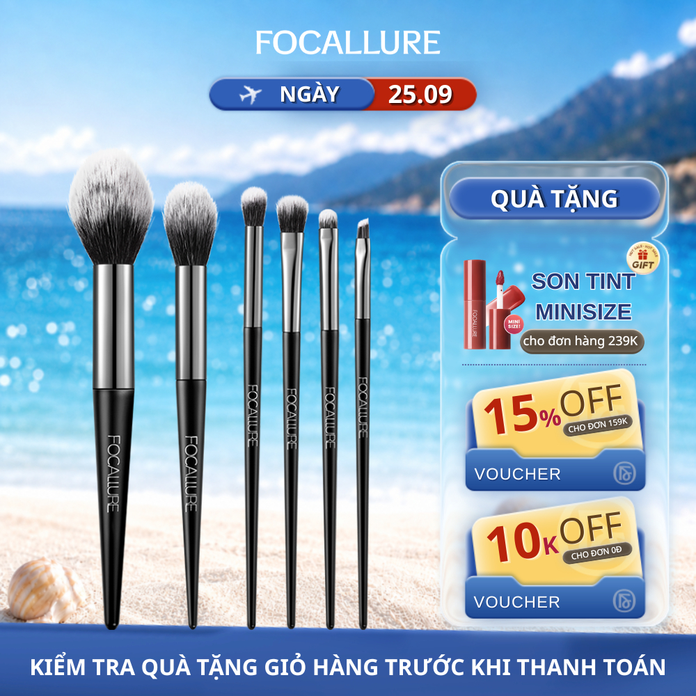 FOCALLURE Bộ cọ trang điểm 6 cây cọ phấn phủ, má hồng, màu mắt