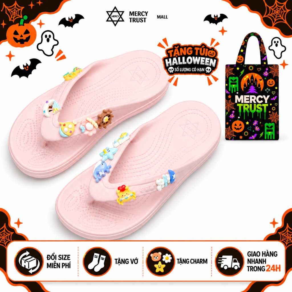 [TẶNG TÚI HALLOWEEN] Dép Kẹp Đế Massage MERCY TRUST MC35 Marble - Dép Xỏ Ngón Nam Nữ Đúc Nguyên Khối, Chống Trượt