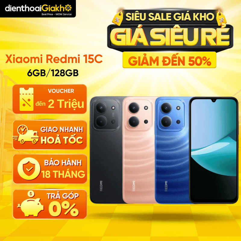 Điện Thoại Xiaomi Redmi 15C (4GB/128GB - 6GB/128GB), Hàng Chính Hãng | Màn 6.9" LCD, Pin 6000mAh, Sạc Nhanh 33W