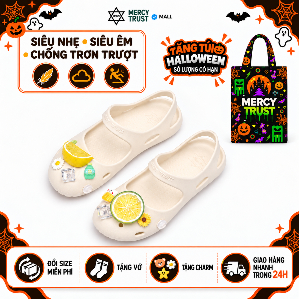 [TẶNG TÚI HALLOWEEN,  CHARM GIỐNG HÌNH, Vớ] - MC50 - Giày Sandal Ballet Nữ MERCY TRUST Quai Hậu, Dép Sục EVA Êm Nhẹ