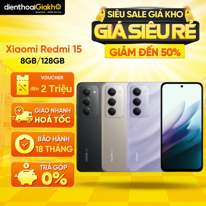 Điện Thoại Xiaomi Redmi 15 4G (8GB/128GB), Hàng Chính Hãng | Màn 6.9", Pin 7000mAh, Sạc Nhanh 33W