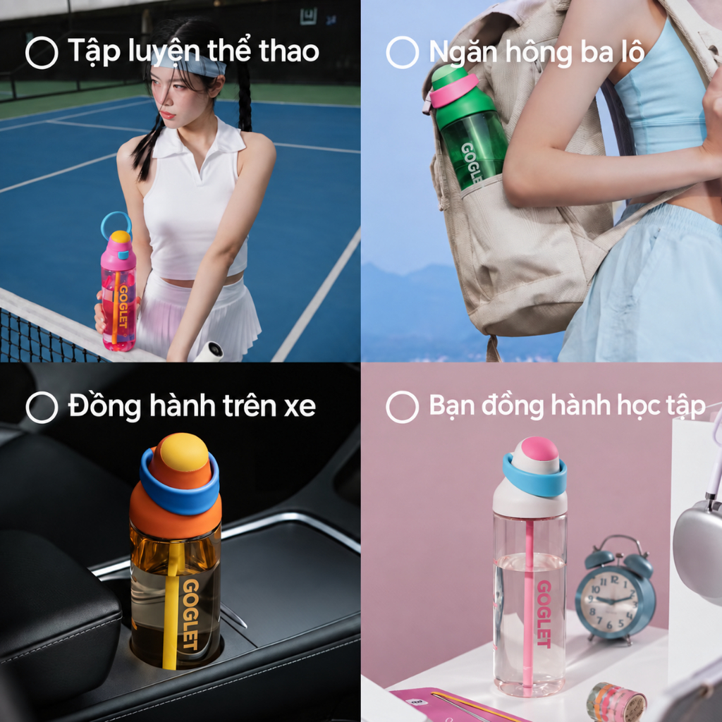 Bình Nước GOGLET Nhựa Thể Thao 4 Màu – Gọn Nhẹ, Tiện Mang Theo, Dùng Đi Học, Đi Làm, Tập Gym | BigBuy360 - bigbuy360.vn