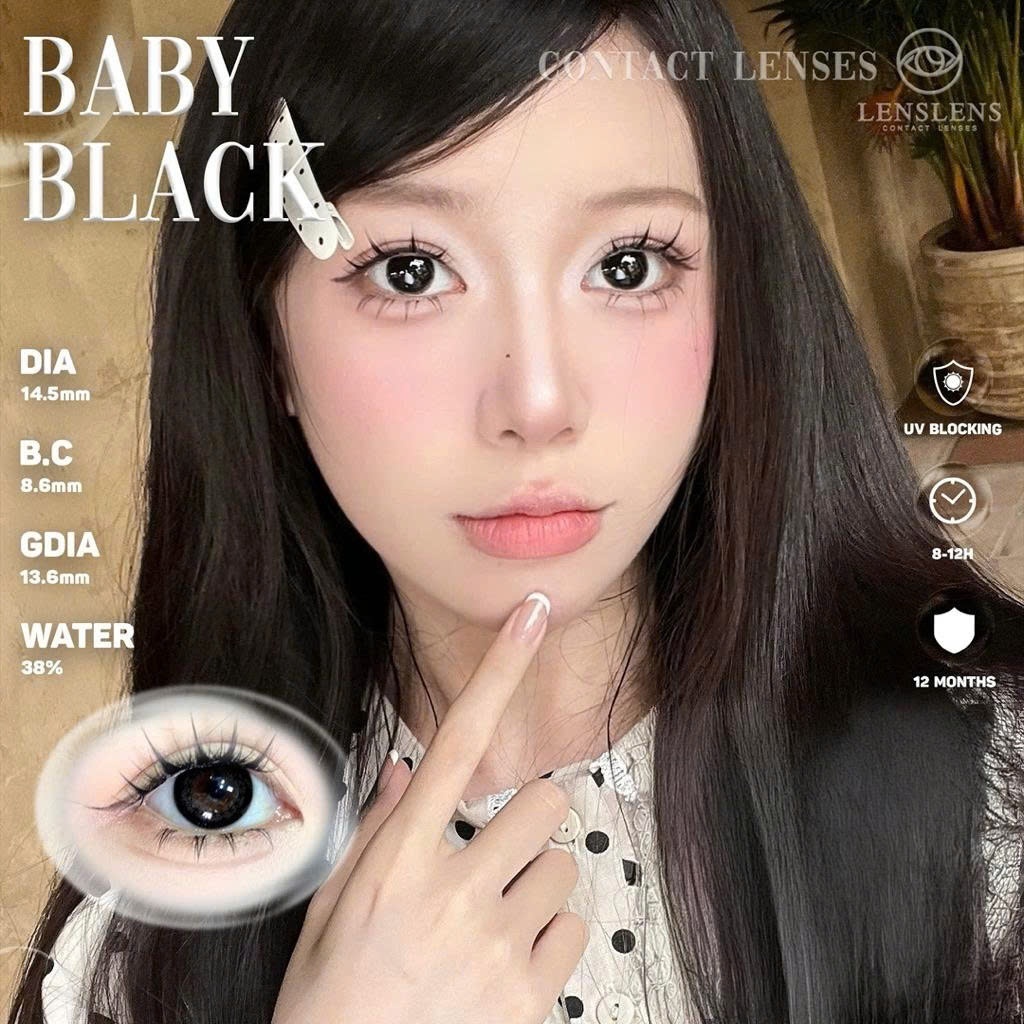 Lens Mắt Kính Áp Tròng Đen To Tròn Tự Nhiên Baby Black 14.5mm ( Độ giãn thực tế sẽ nhỏ như các mẫu Dia 14.2mm) T4-D7