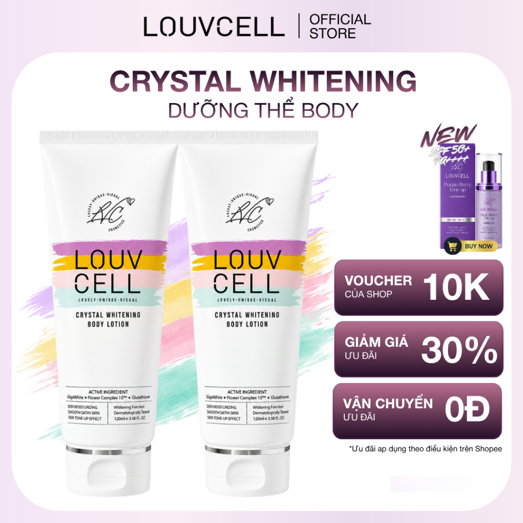 [VHL REVIEW] LOUVCELL Combo 2 Tuýp Kem Dưỡng Trắng Body 120ml, Size Du Lịch