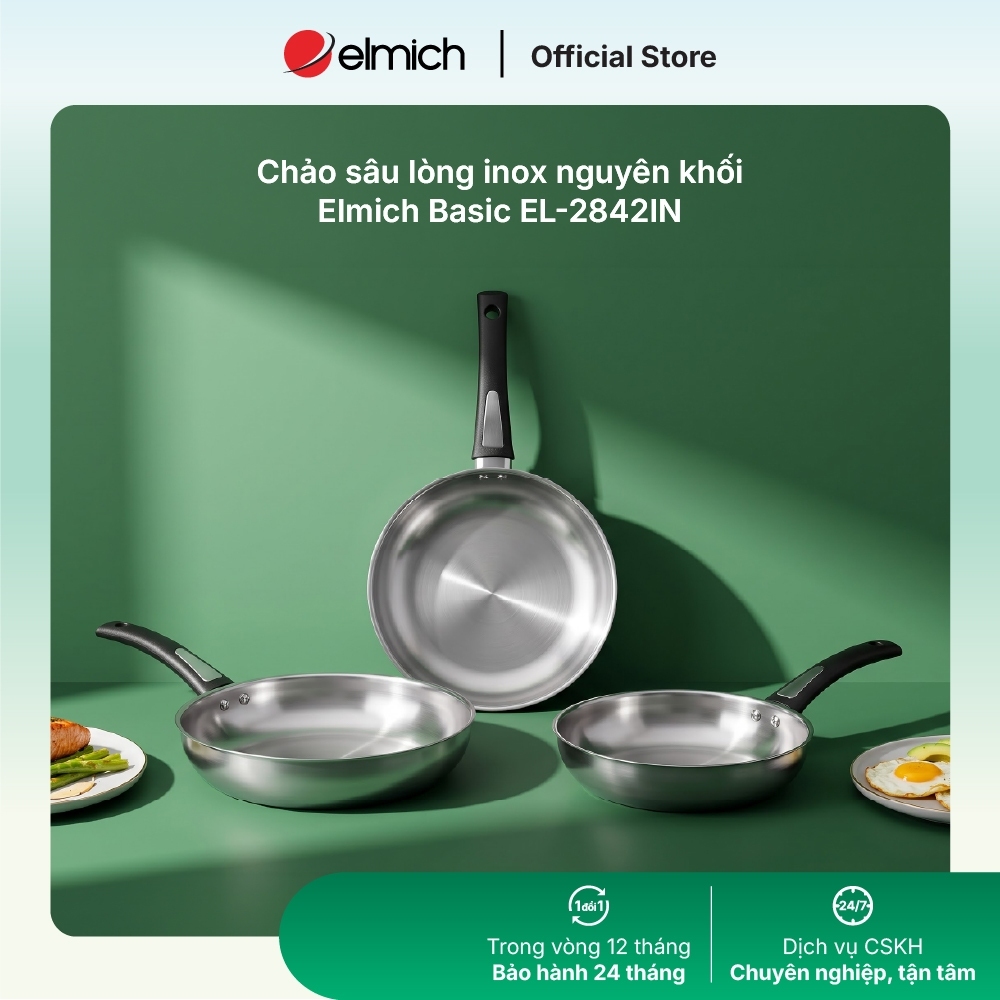 Chảo sâu lòng inox nguyên khối Elmich Basic EL-2842