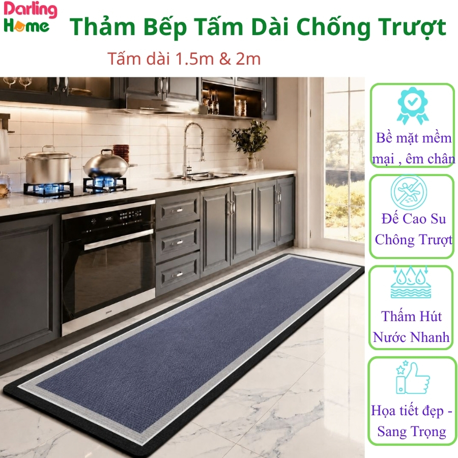 ]Thảm Lau Chân Nhà Bếp Silicon Tấm Dài 2m Chất Liệu Bùn Tảo Thấm Nước Tốt Chống Trượt -D199