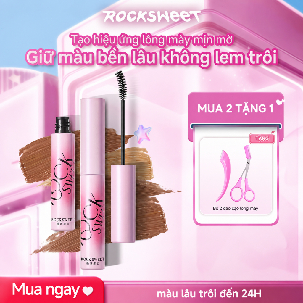 ROCKSWEET RS Mascara Lông Mày Nâu hồng nhạt – Chống nước, lâu trôi, nhanh khô, không lem
