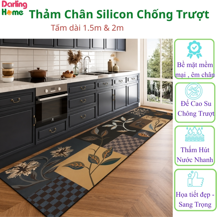 [Tấm Dài 2m ]Thảm Lau Chùi Chân Nhà Bếp Tấm Dài Cao Cấp Chống Trượt DARLINGHOME Phong Cách Châu Âu