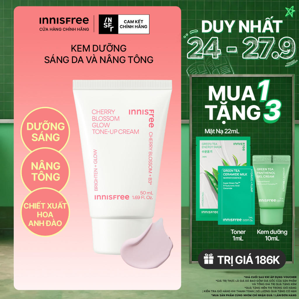 Kem nâng tông, dưỡng sáng làm đều màu da từ hoa anh đào INNISFREE Cherry Blossom Tone Up Cream 50ml
