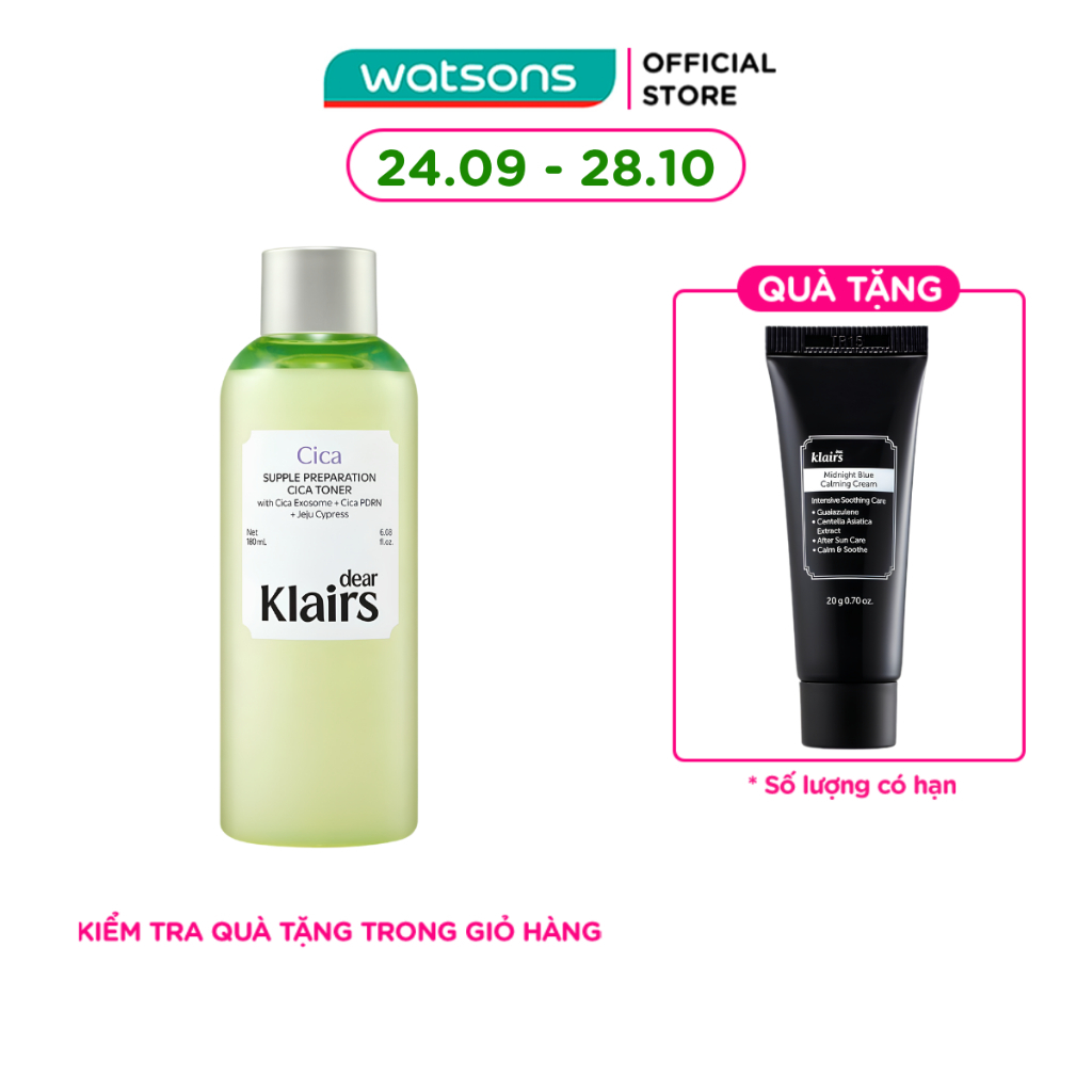Nước Hoa Hồng Dear Klairs Supple Preparation Cica Toner 180ml