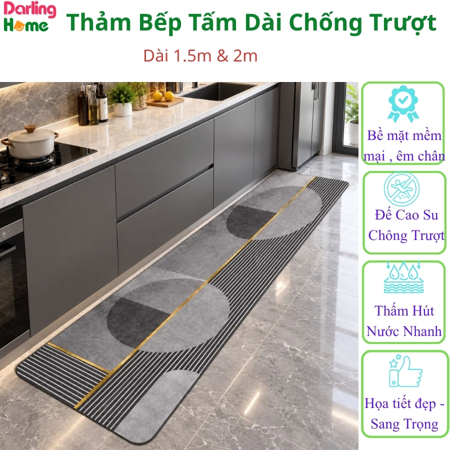 Thảm Lau Chùi Chân Silicon Nhà Bếp Phòng Khách Nhà Tắm Chống Trượt Tấm Dài Nhiều Kích Thước- D198