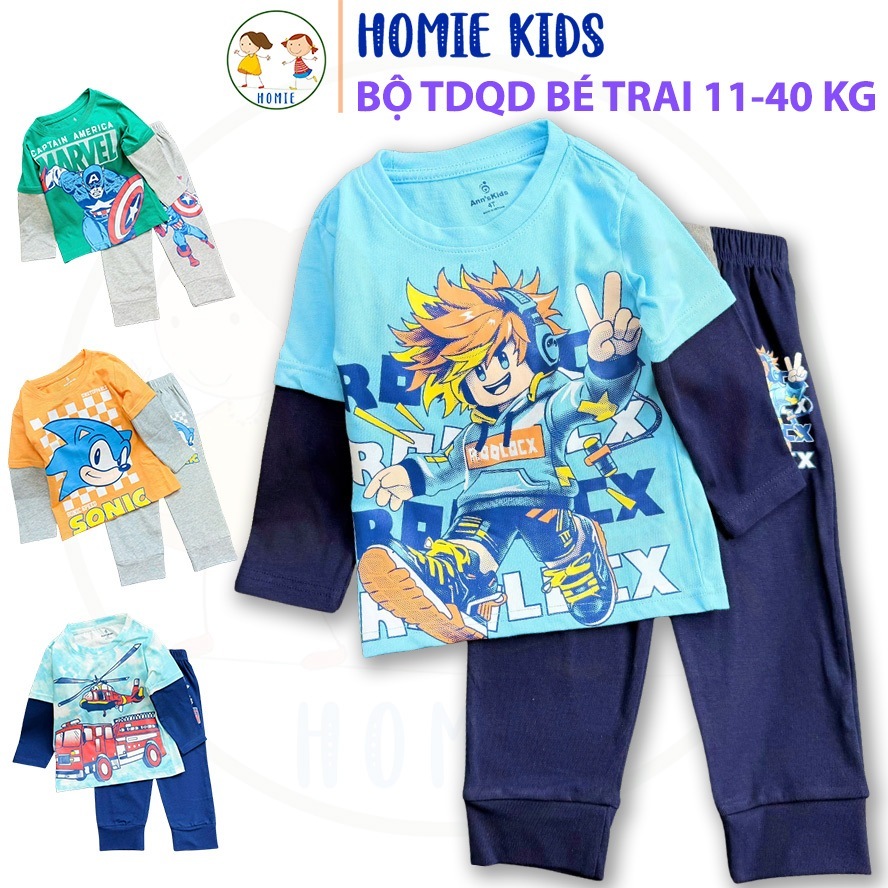 Bộ quần áo bé trai size đại 11-40 kg set đồ bộ trẻ em tay dài quần dài thun cotton in hình labubu capybara Homie Kids