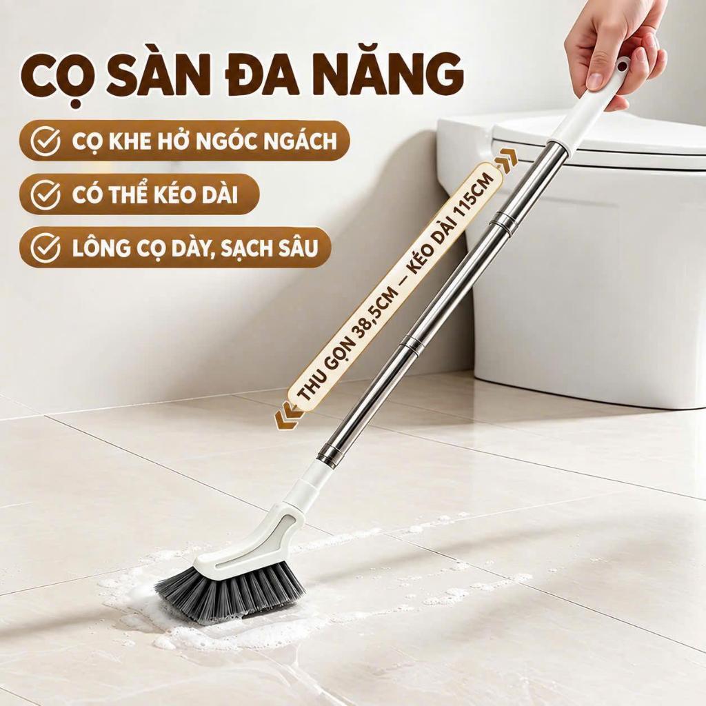 Chổi Chà Sàn Nhà Tắm Cán Dài Kéo Giãn 110cm, Cọ Nhà Vệ Sinh Đầu Thiết Cong Ôm Sát Giúp Làm Sạch Góc Tường Khe Hẹp