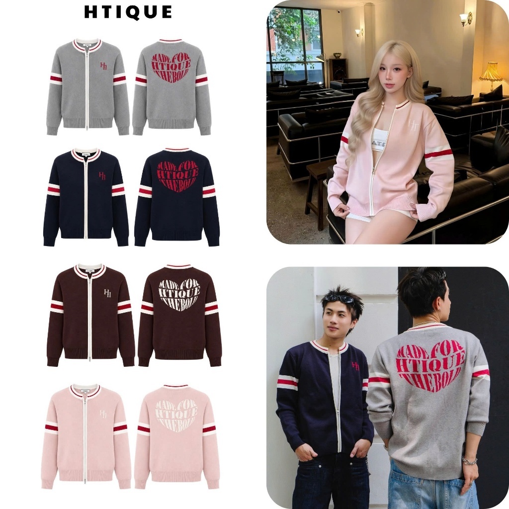 HTIQUE - UNTOLD Ra Mắt Áo Khoác cardigan Len Dệt Kim Nam Nữ Dài Tay Khóa Kéo Phối Sọc Phong Cách, Áo Khoác Len LD03