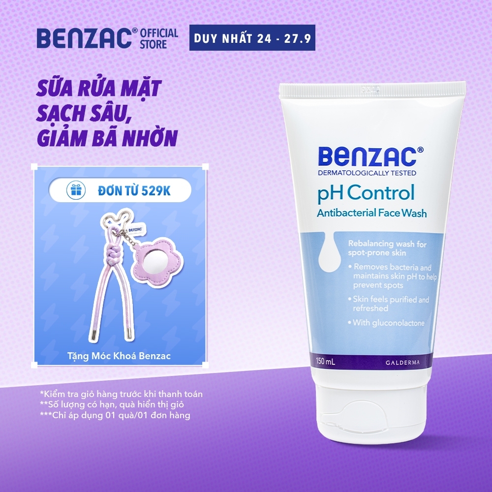 Sữa rửa mặt giúp diệt khuẩn & cân bằng pH cho da mụn BENZAC pH Control Antibacterial Wash 150ml