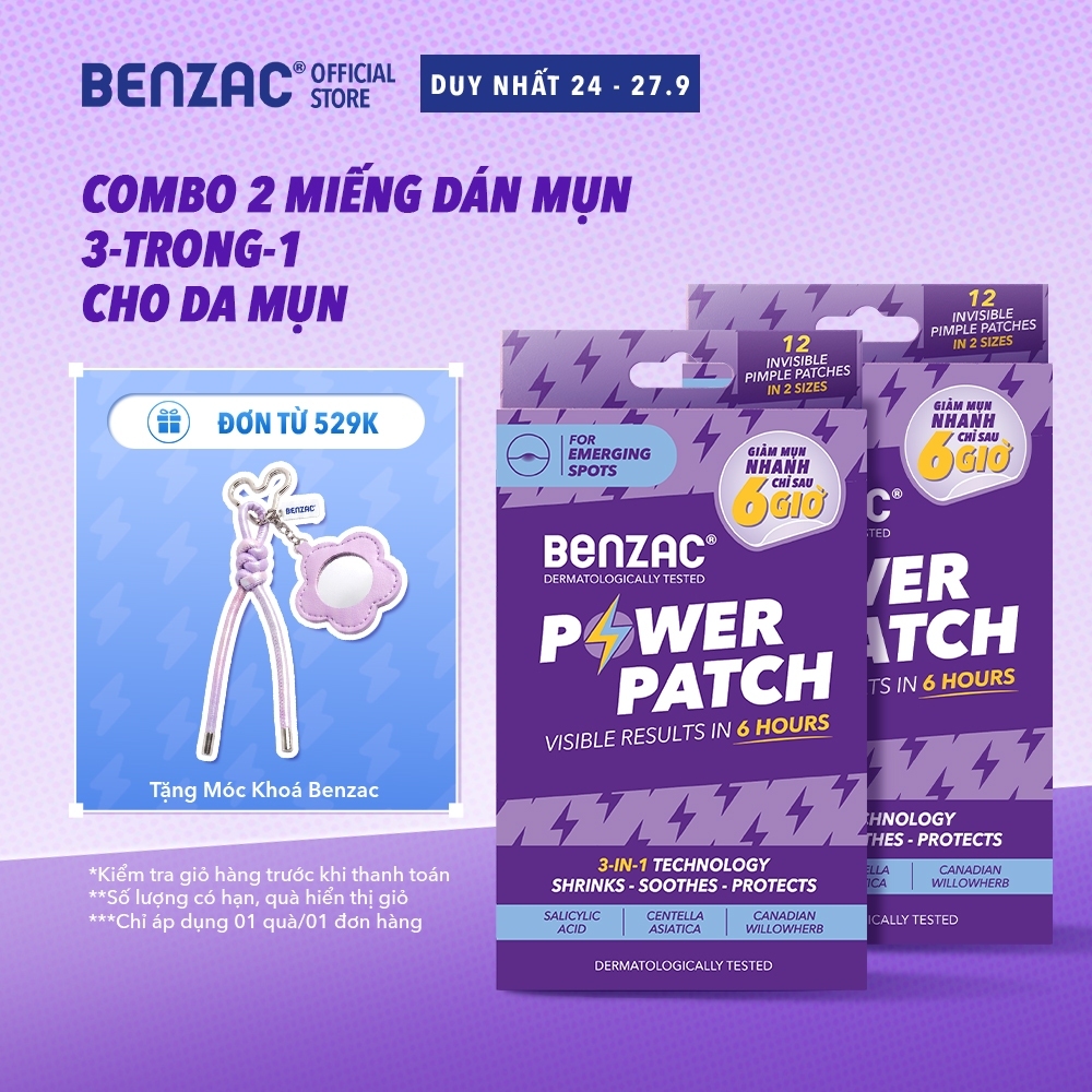 COMBO 2 x 12 Miếng dán mụn 3 trong 1 BENZAC Power Batch với Salicylic Acid