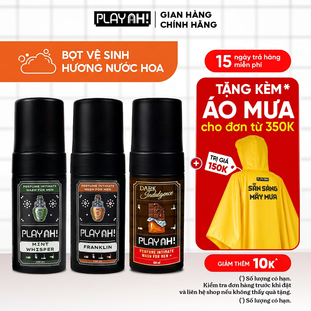 Bọt Dung Dịch Vệ Sinh Nam PlayAh! Dark Indulgence hương Chocolate/Mint Whisper/Franklin tạo bọt 100ml