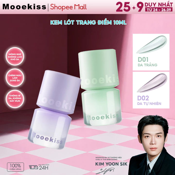 Kem lót trang điểm Mooekiss dưỡng ẩm và kiểm soát dầu thu nhỏ lỗ chân lông lâu trôi D01 10ml