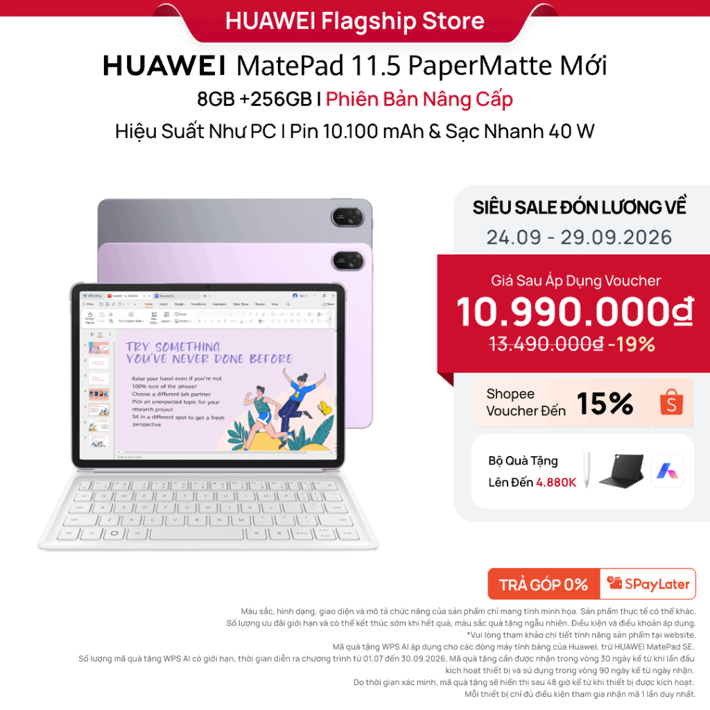 Máy Tính Bảng HUAWEI MatePad 11.5 | 8GB + 128/256GB | WPS Office PC Với Công Cụ AI | Pin 10,100 mAh | Sạc Nhanh 40W