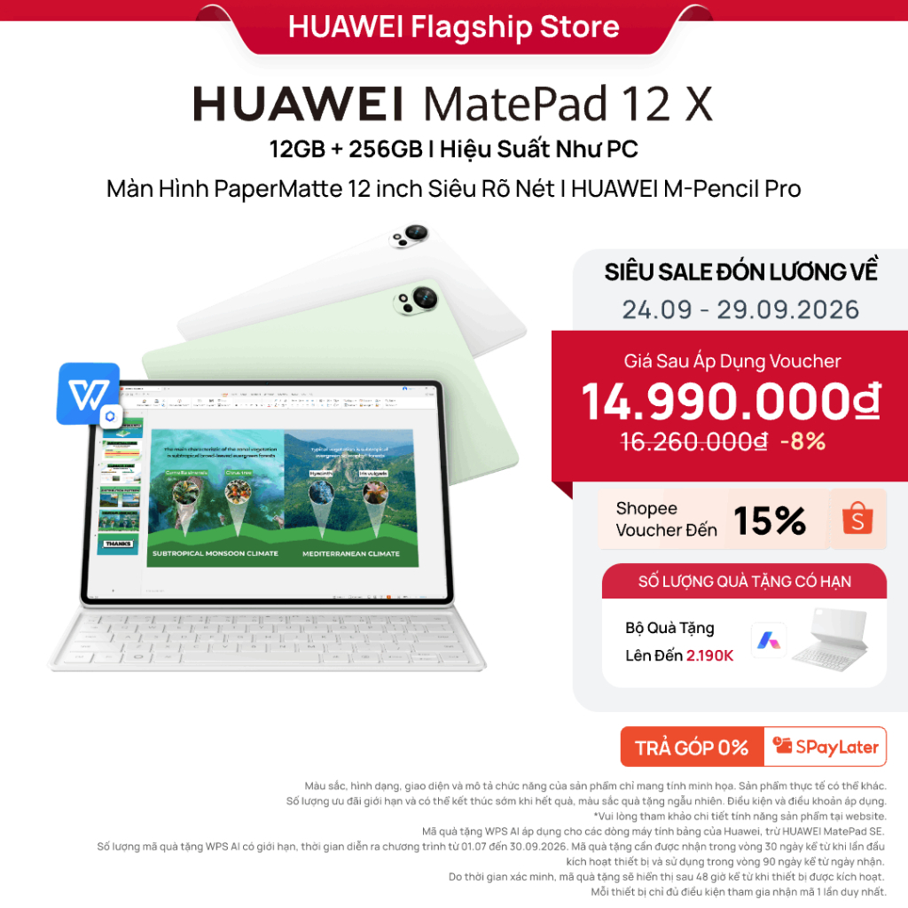 Máy Tính Bảng HUAWEI MatePad 12 X 12+256GB| Hiệu Suất Như PC |Màn Hình PaperMatte 12 inch Siêu Rõ Nét | M-Pencil Pro