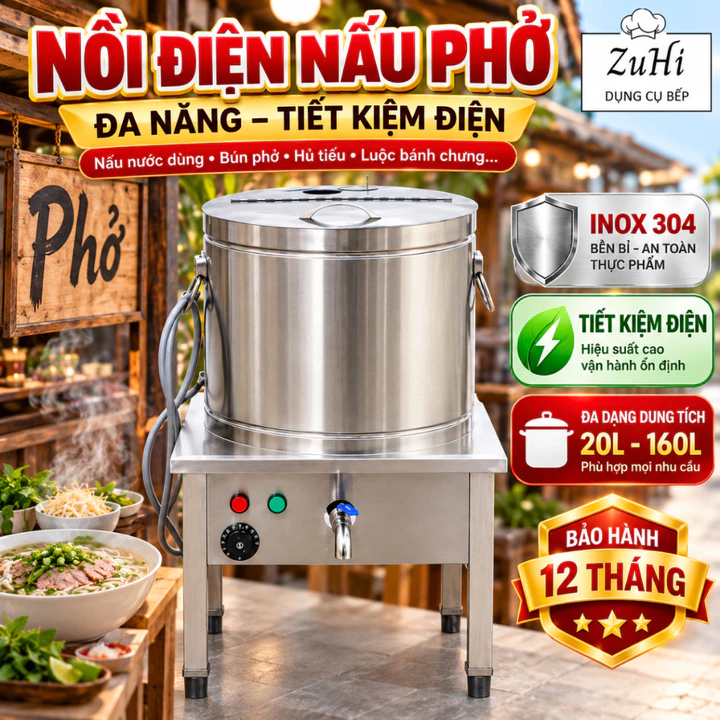 Nồi điện nấu phở đa năng Inox 304 mâm nhiệt Tiết Kiệm Điện siêu bền an toàn sử dụng – BH 12 Tháng