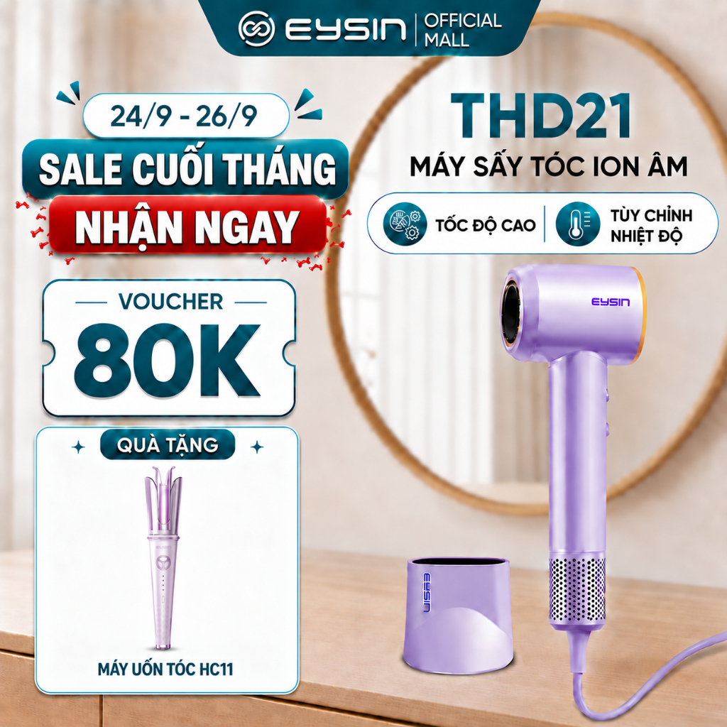 [K] Máy sấy tóc tốc độ cao EYSIN THD21 200 Triệu Ion Âm Công Suất 1600W Nhanh Khô Nhỏ Gọn
