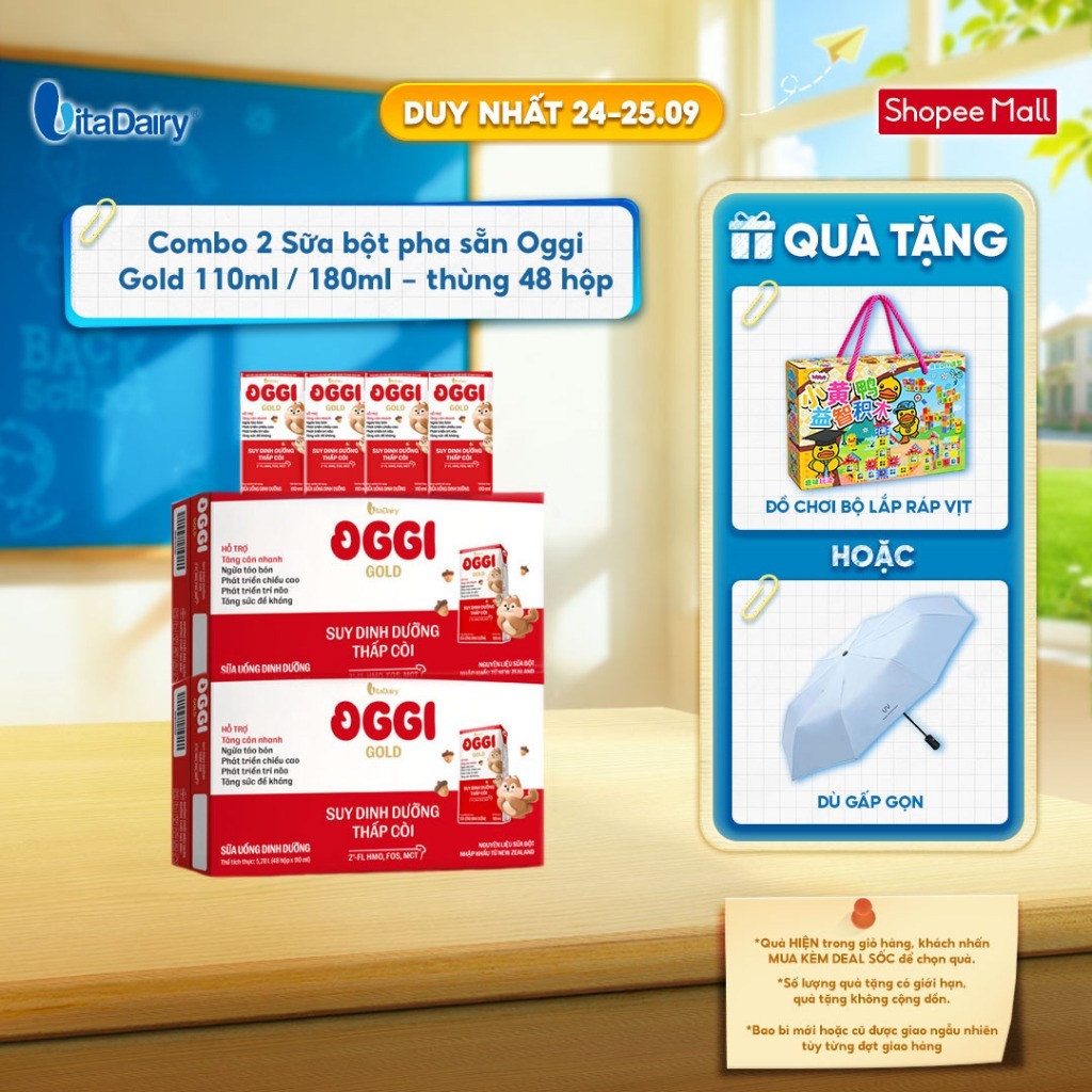 [COMBO 2 THÙNG 48 HỘP] Sữa uống dinh dưỡng Oggi Gold giúp bé suy dinh dưỡng, thấp còi - Hộp 110ml/180ml