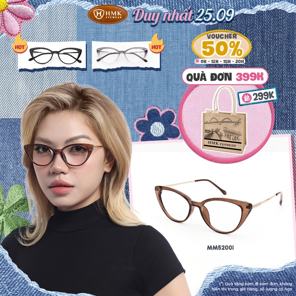 Gọng Kính Mắt Mèo HMK Eyewear Nhựa Kim Loại Cá Tính Thời Trang Nam Nữ - MM52001