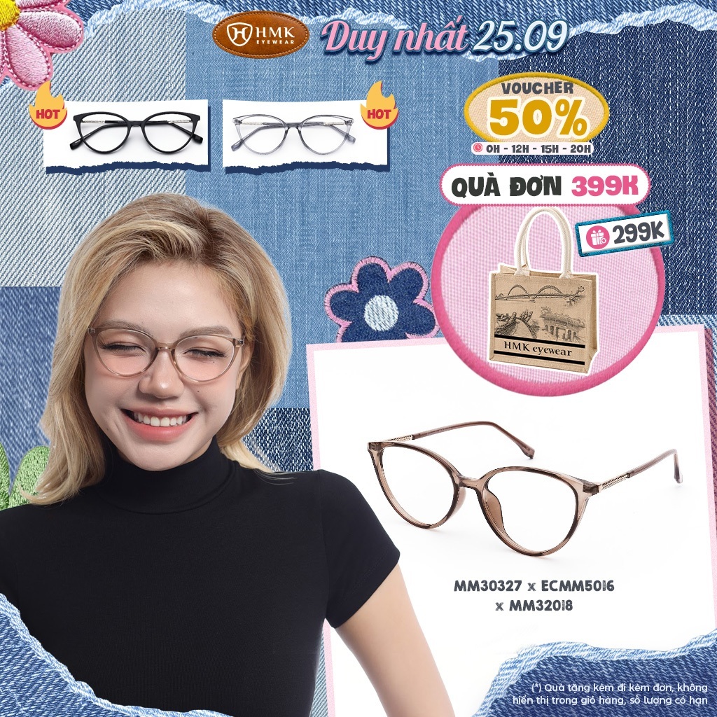 Kính Mắt Mèo Trendy HMK Eyewear Nhựa Thời Trang Hiện Đại Lắp Được Cận - MM30327 x ECMM5016 x MM32018