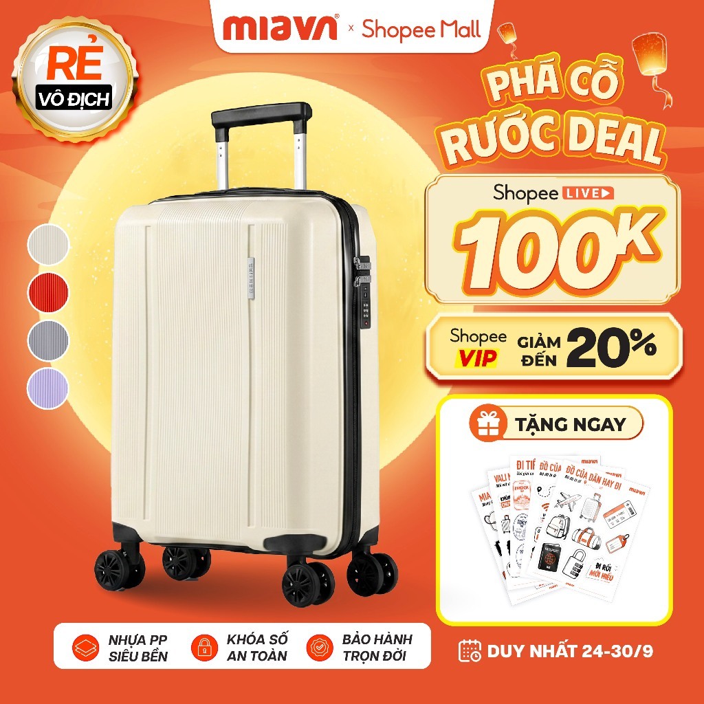 [🌟GIÁ TỐT] Vali Kéo MIAvn Larita ORIX Size 20/24 Inch - Nhựa PP Siêu Bền, Hạn Chế Bể Vỡ, Khoá Số, Bánh Xe Đôi